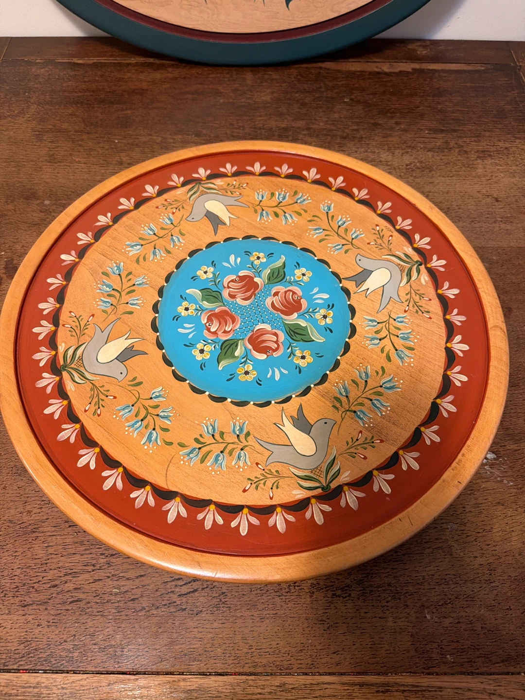 Hand-painted folk art wooden tray