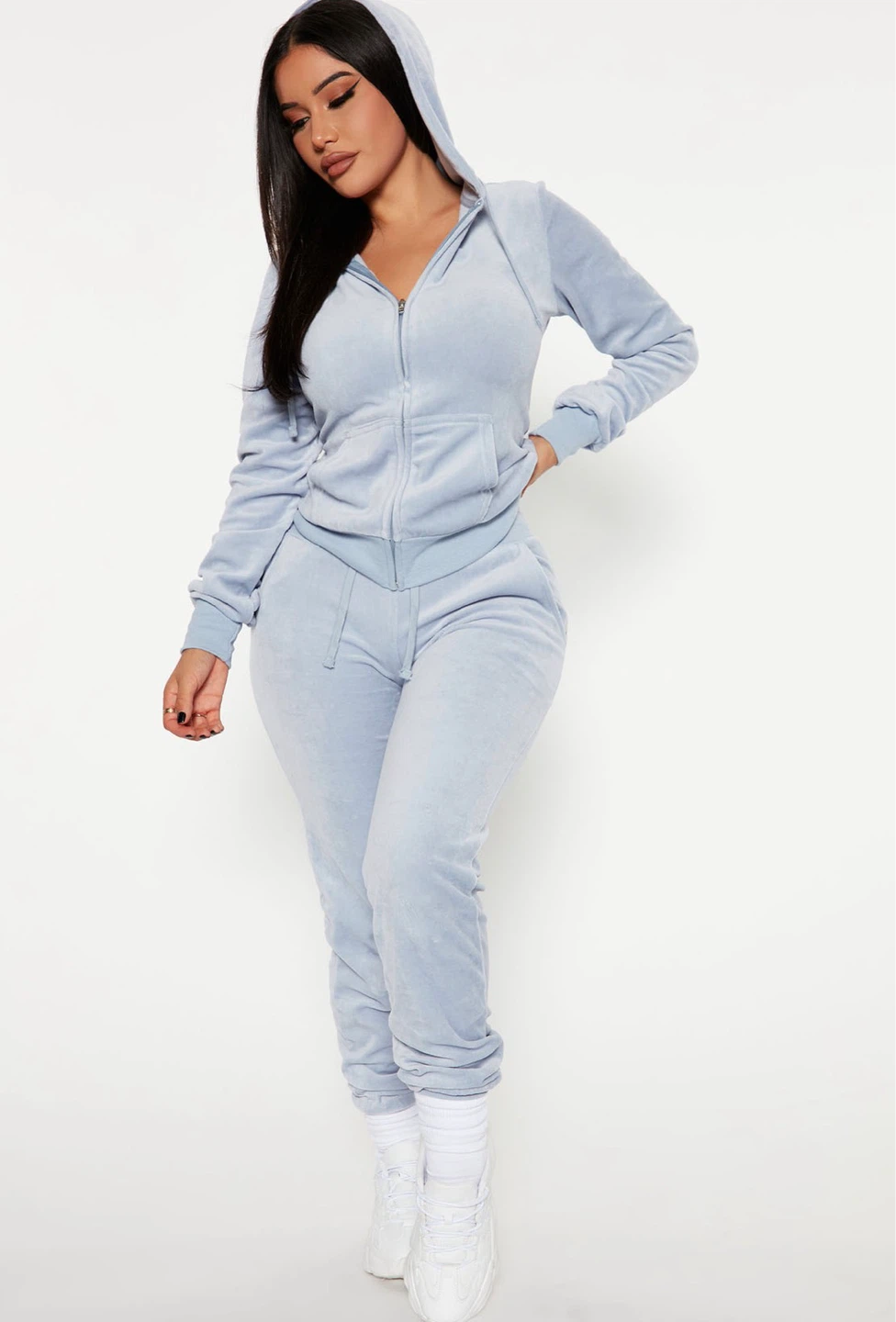 Fashion Nova Light Blue Velour Tracksuit