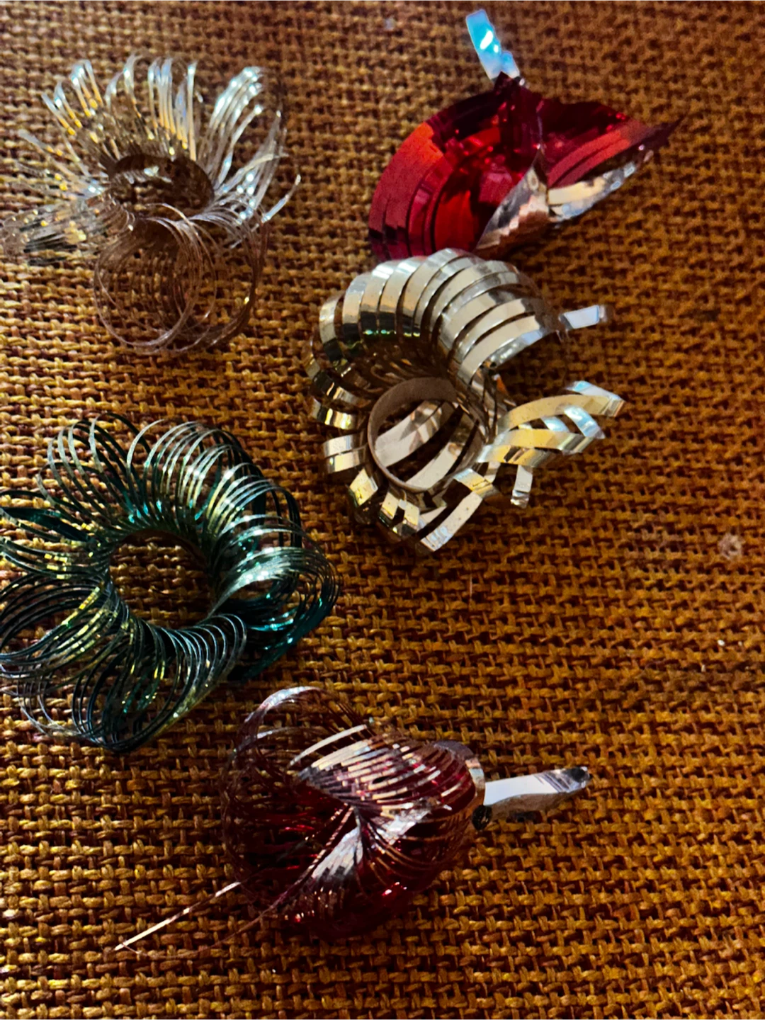 5 Vintage  Foil Ribbon Loop Ornaments