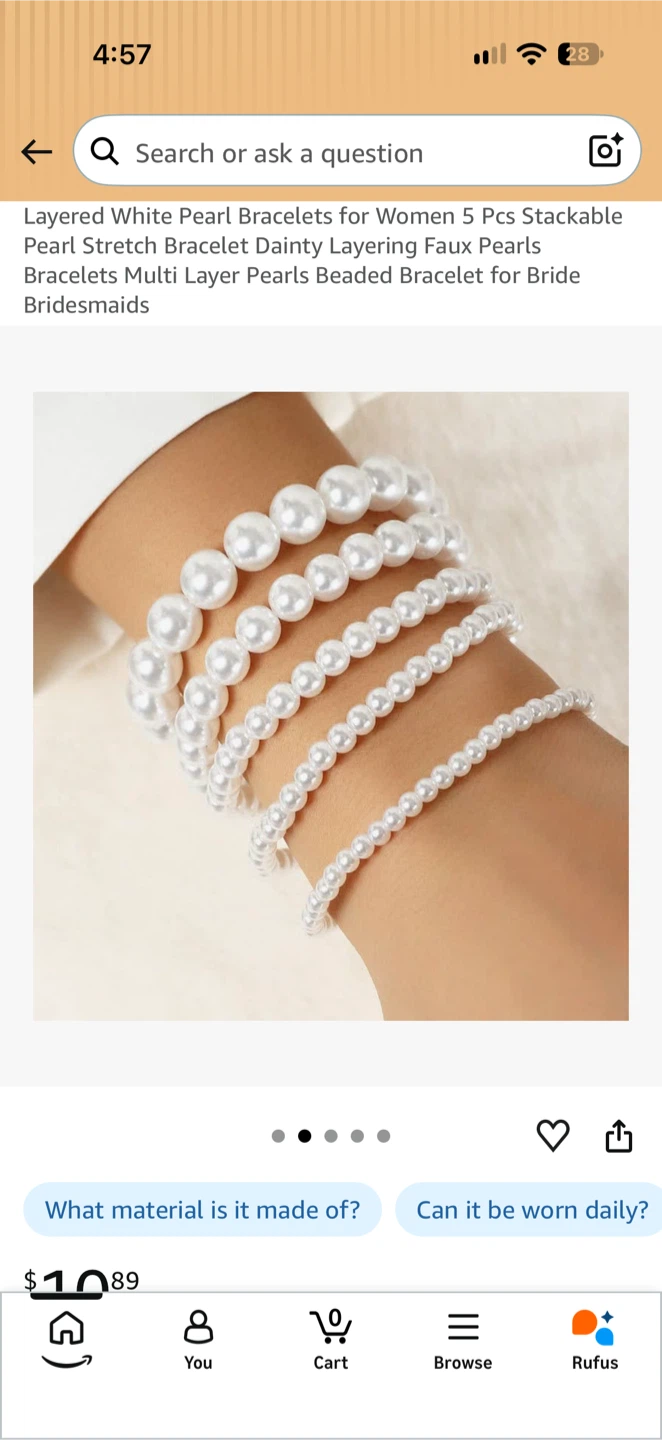5-Piece Layered Faux Pearl Stackable Bracelet Set