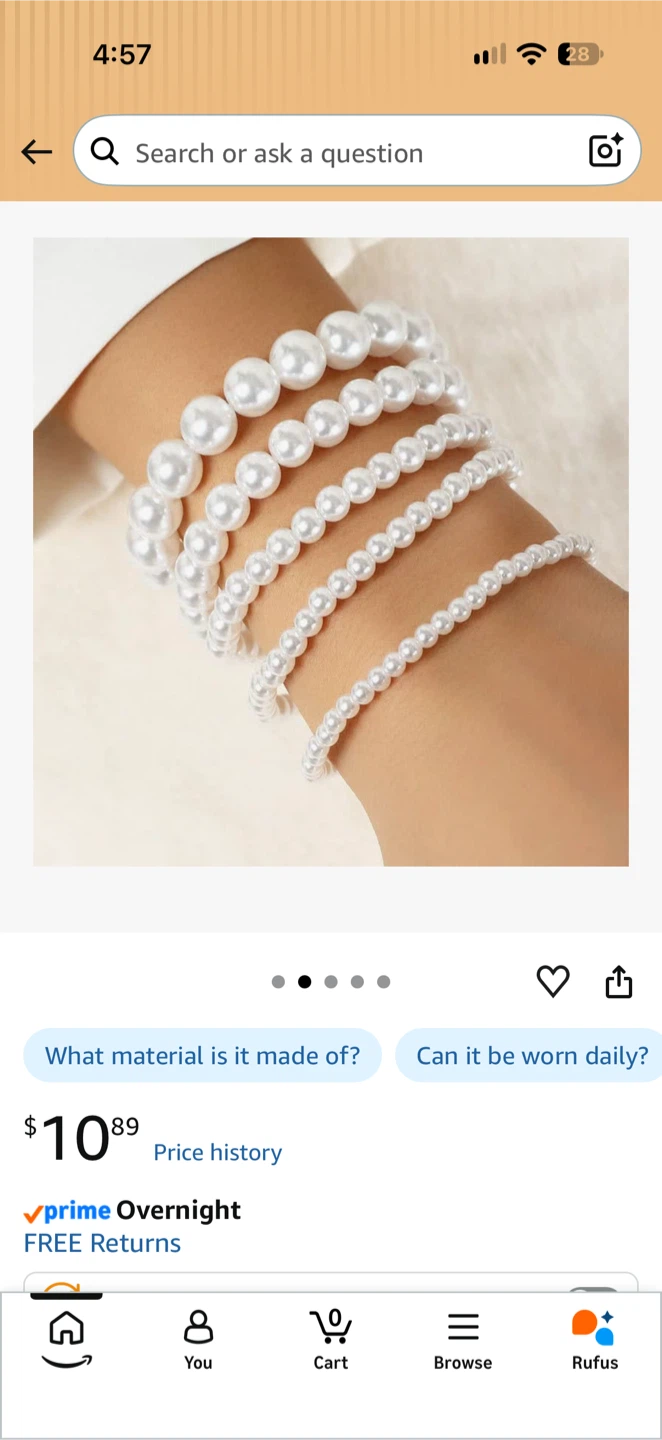 5-Piece Layered Faux Pearl Stackable Bracelet Set - photo 2