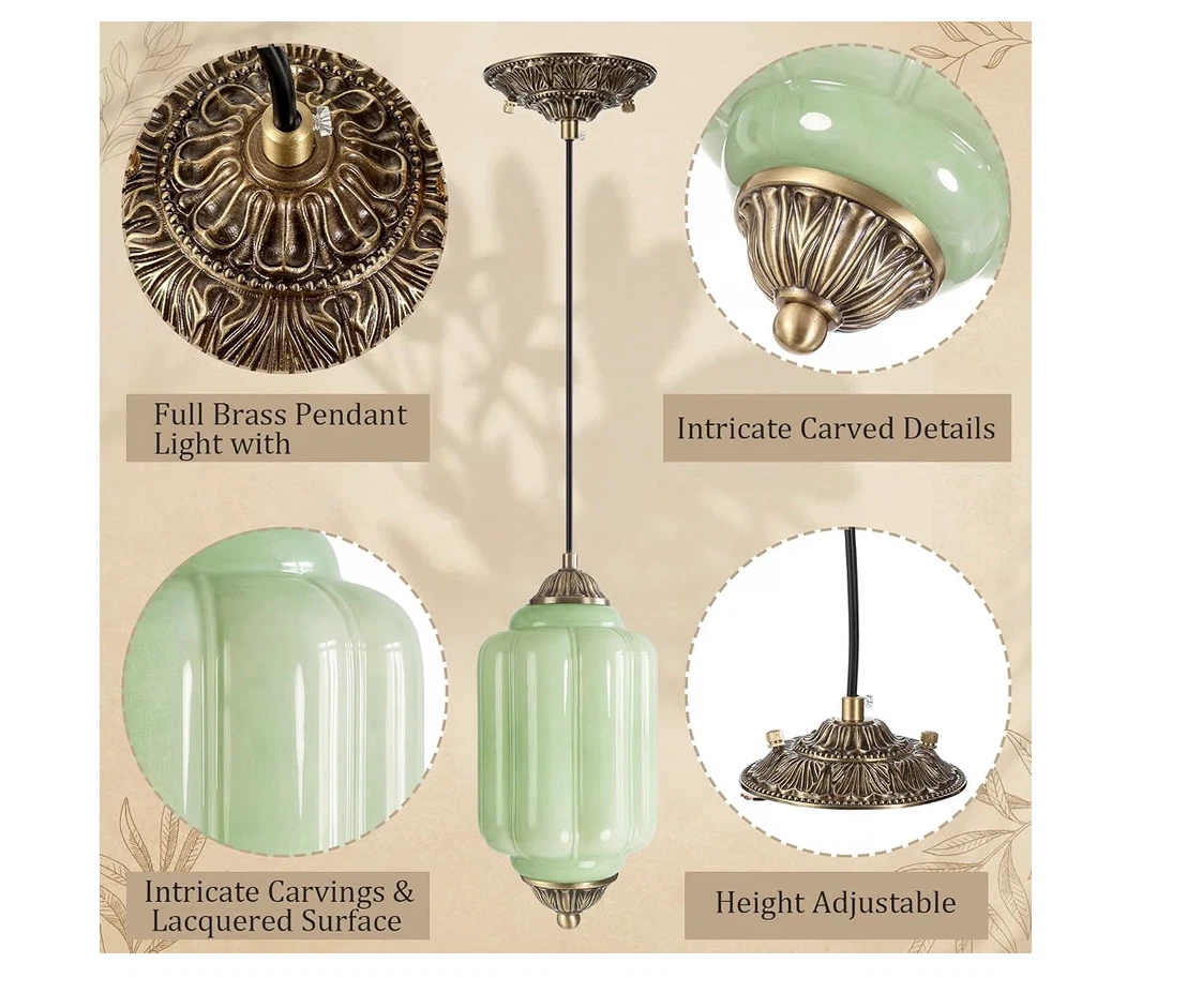 Set of 2 Jade Green Hand Blown Glass Pendant Lights - photo 3