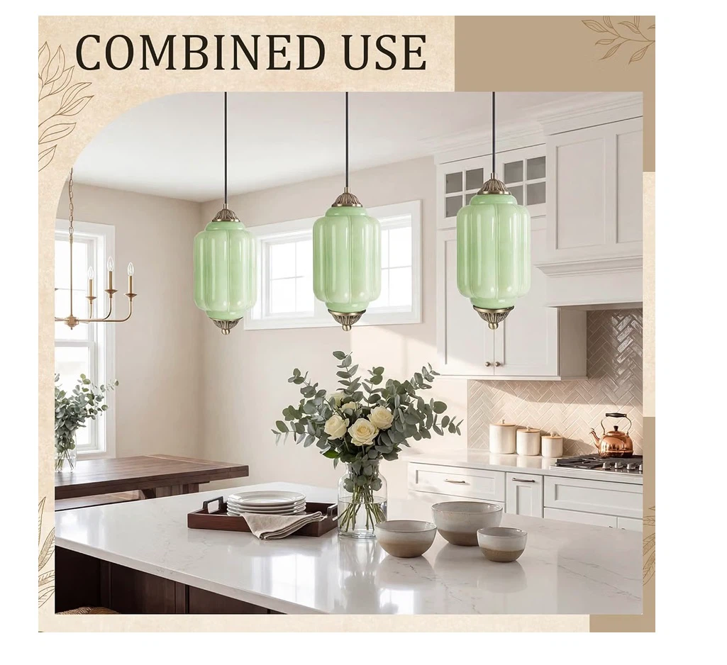 Set of 2 Jade Green Hand Blown Glass Pendant Lights - photo 4