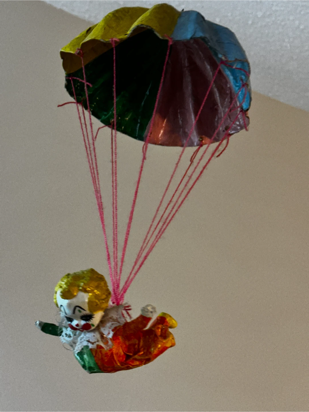 Vintage Mexican Folk Art  Paper Mache Parachute Clown