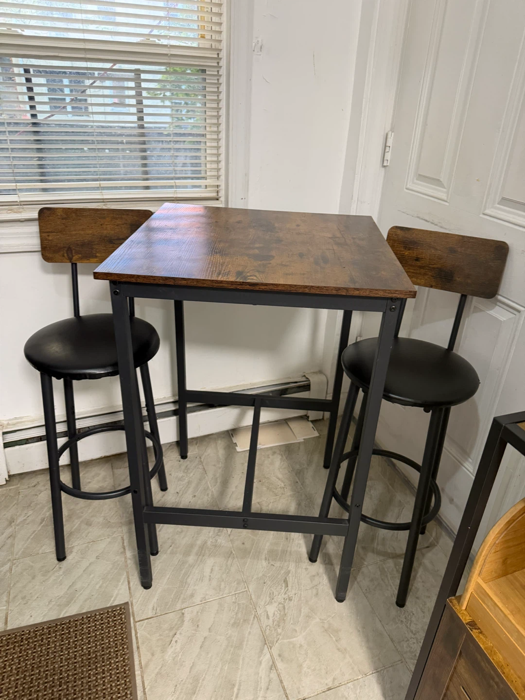 Industrial Style Pub Table with 2 Stools
