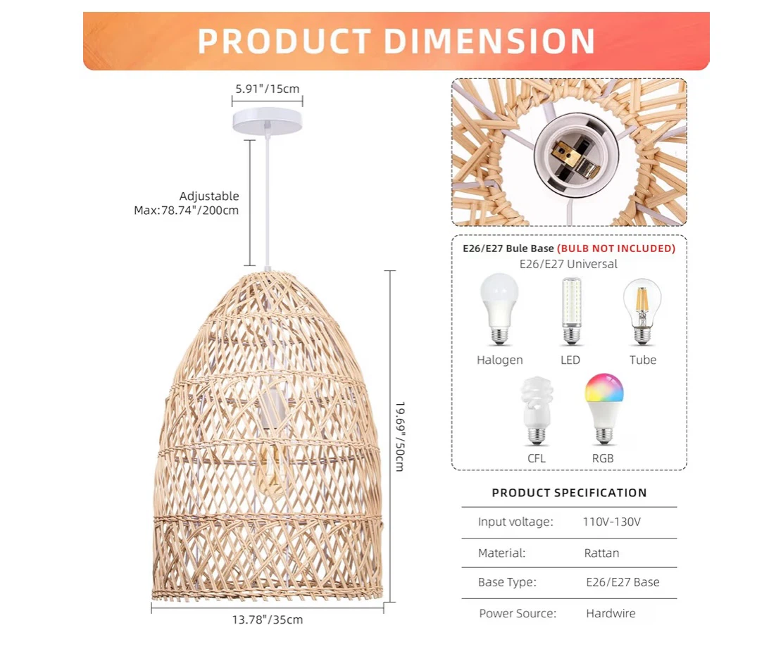 Woven Rattan Pendant Light Fixture - photo 5