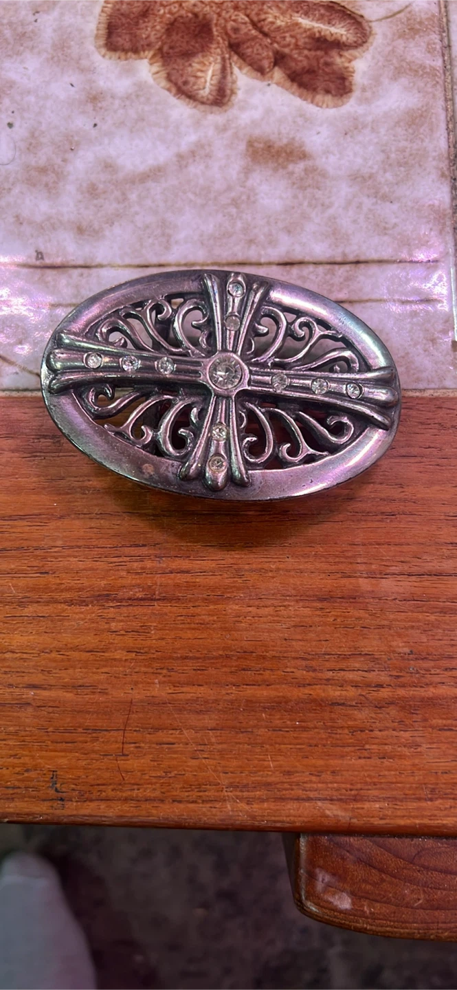 Oval Cross Belt Buckle with Rhinestones