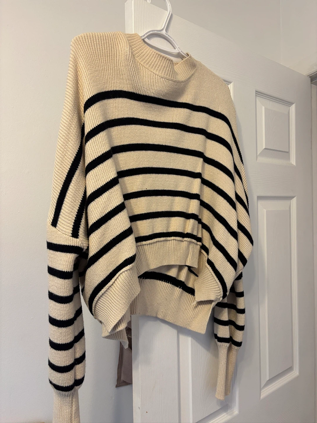Cream and Black Striped Knit Sweater