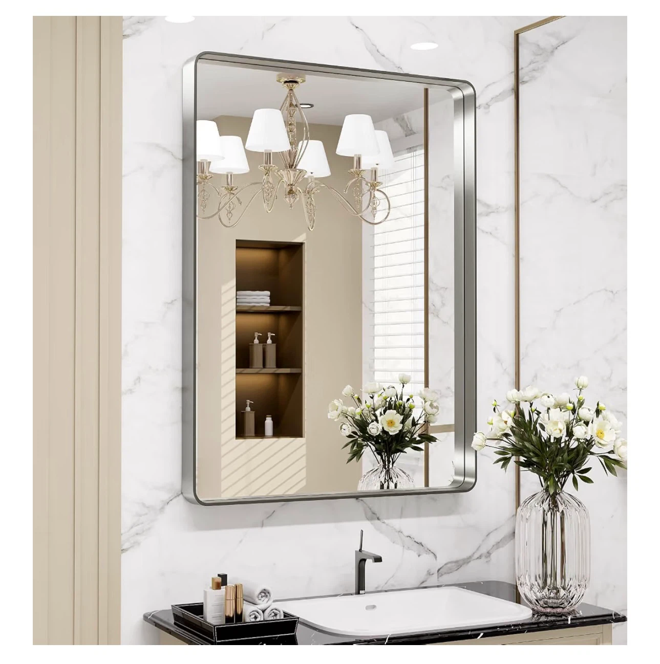 LOAAO 32x36 Inch Brushed Nickel Wall Mirror