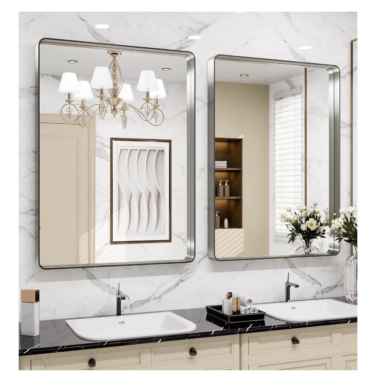 LOAAO 32x36 Inch Brushed Nickel Wall Mirror - photo 2