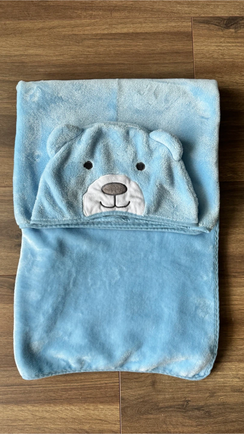 Blue Bear Hooded Baby Blanket