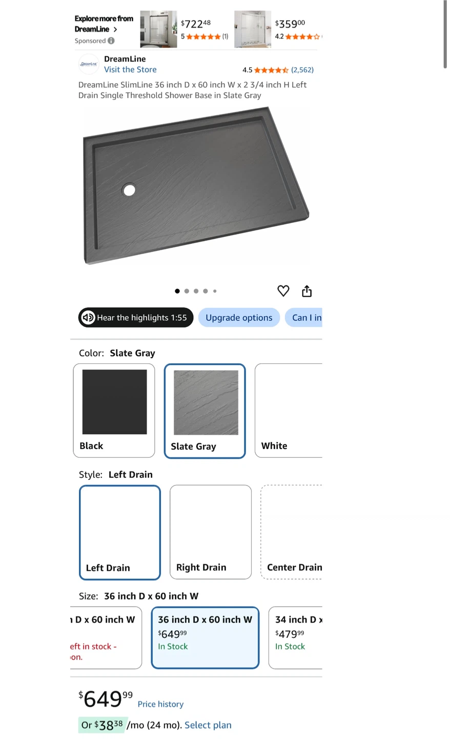 DreamLine SlimLine Shower Base 36 x 60 Slate Gray - photo 5