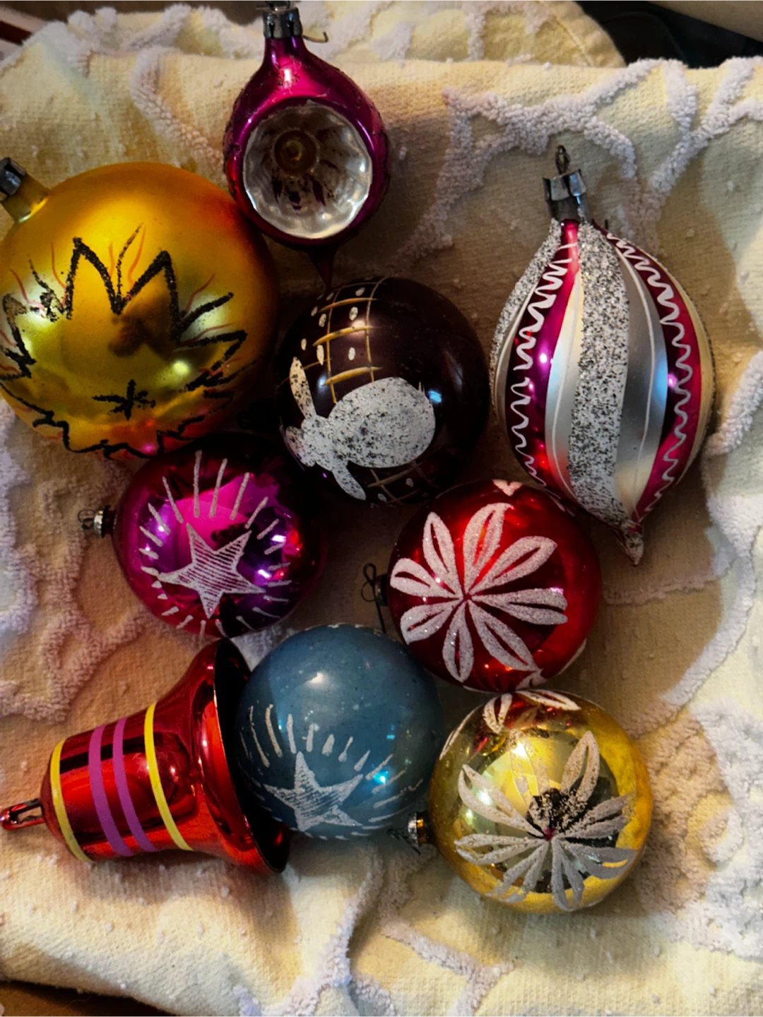 Lot of 9 Vintage Mid-Century Glass Christmas Ornaments