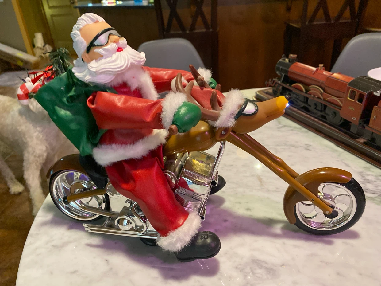 Animated Biker Santa on Reindeer Motorcycle