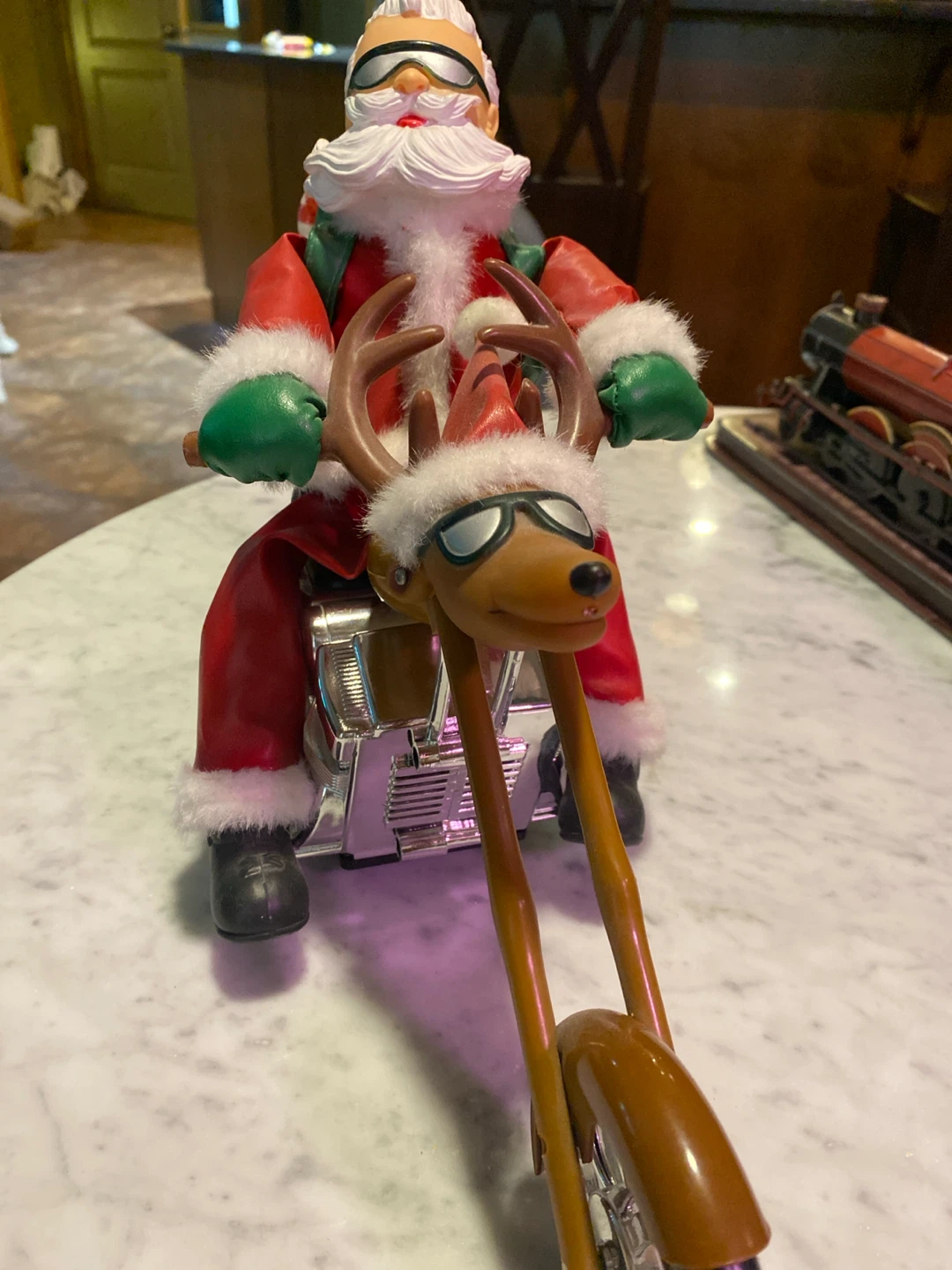Animated Biker Santa on Reindeer Motorcycle - photo 2