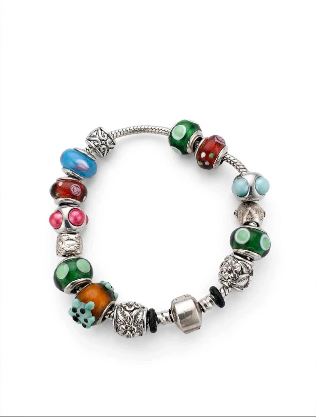 Multicoloured  silver charm bracelet