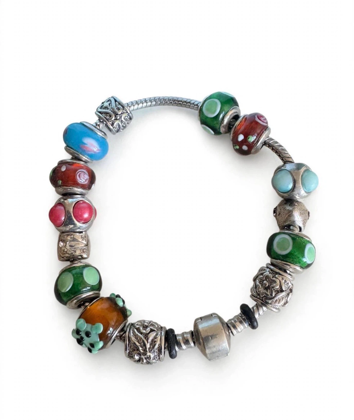 Multicoloured  silver charm bracelet - photo 2