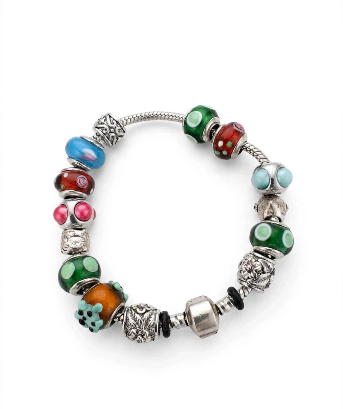 Multicoloured  silver charm bracelet - photo 3