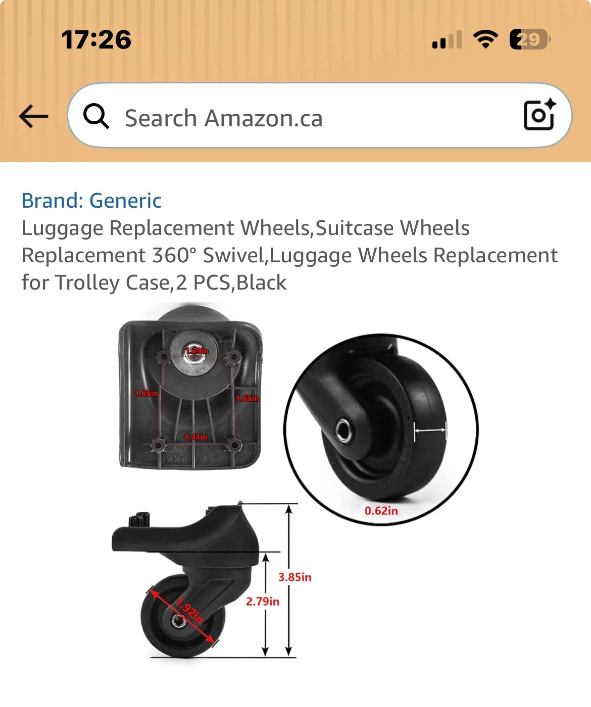 6Pack Luggage Replacement Wheels 360 Swivel