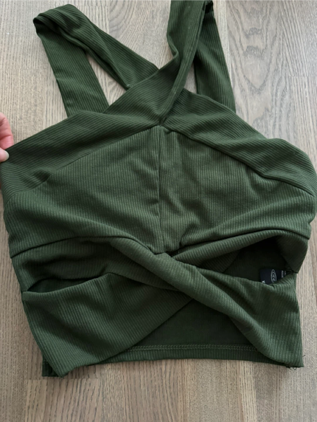 Cider Green Ribbed Criss-Cross Crop Top - photo 3