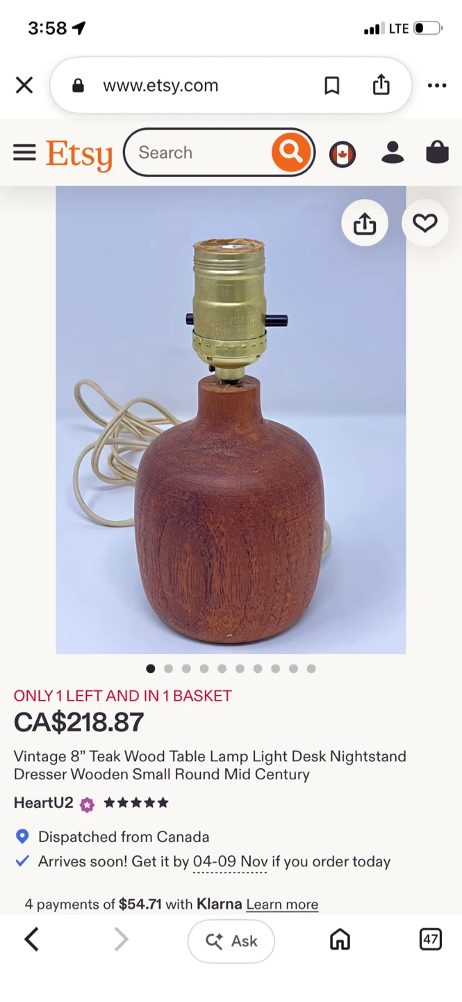 Vintage MCM  Teak Wood Table Lamp - photo 5