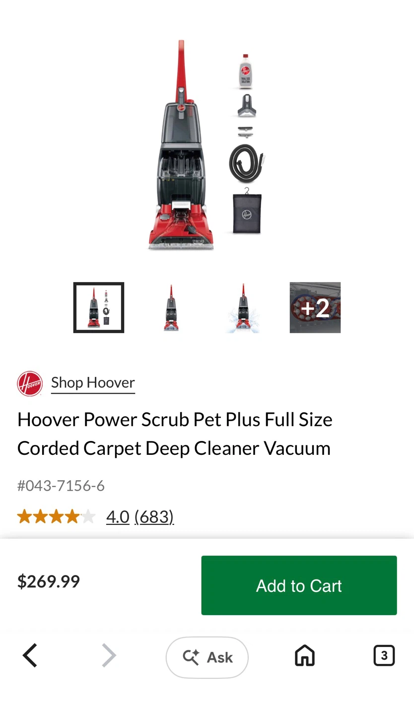 Hoover Power Scrub Pet Plus Carpet Cleaner