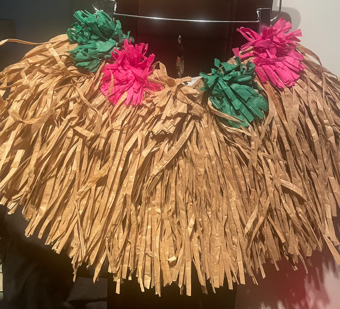Hula Grass Skirt with Floral Accents