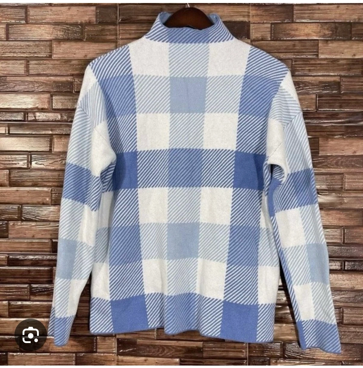 Tahari Blue and White Plaid Mock Neck Sweater
