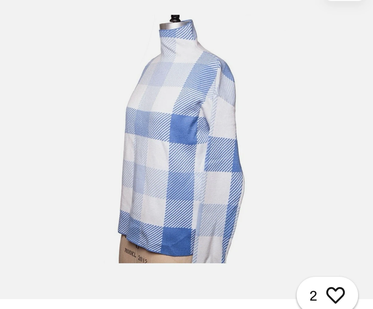 Tahari Blue and White Plaid Mock Neck Sweater - photo 2