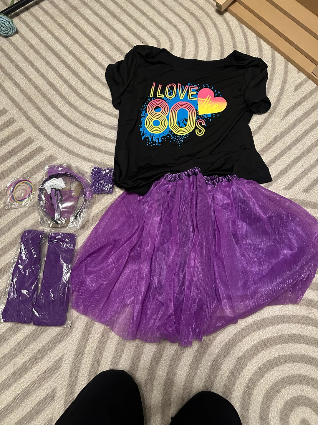 Assorted 80s Costume Accessories and Flamingo Suit