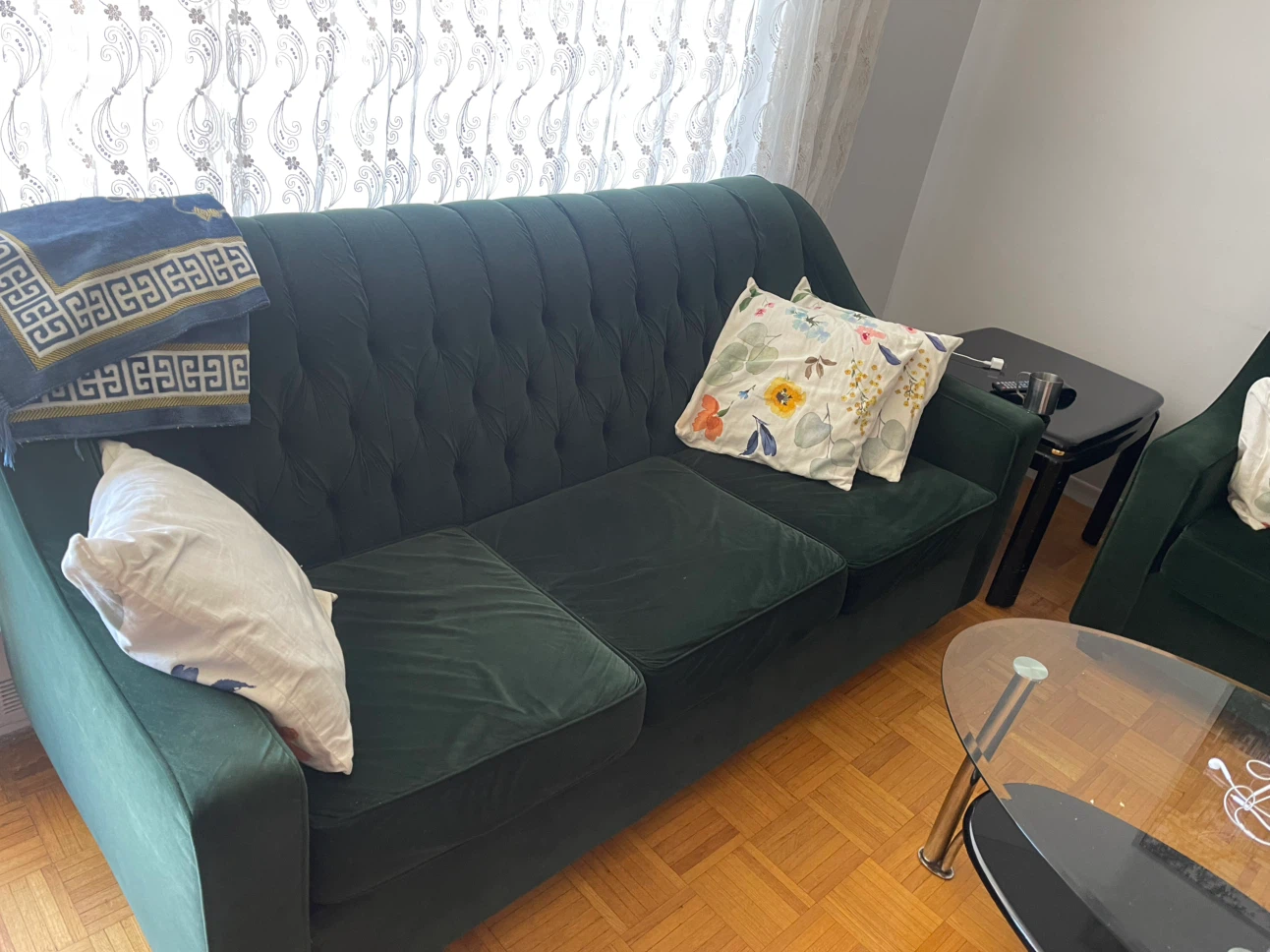 Dark Green Velvet Tufted Sofa