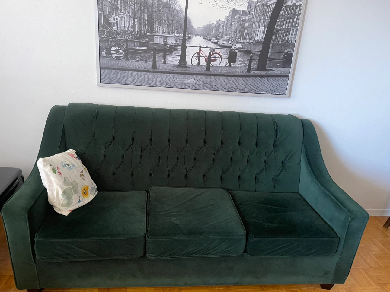 Dark Green Velvet Tufted Sofa - photo 4