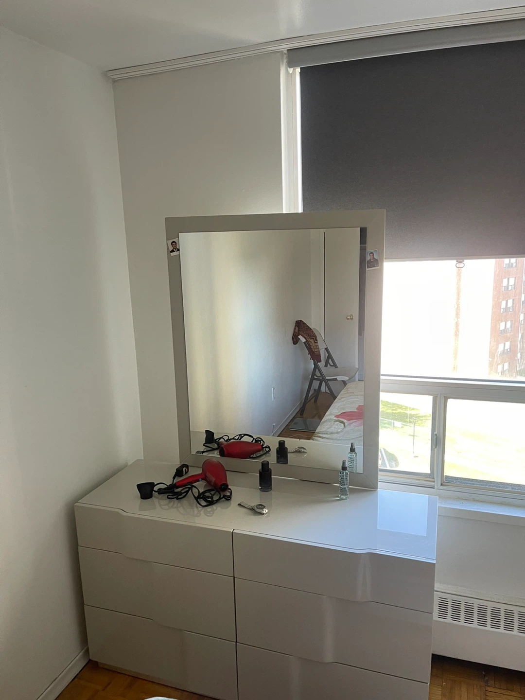 White Glossy Dresser with Matching Mirror
