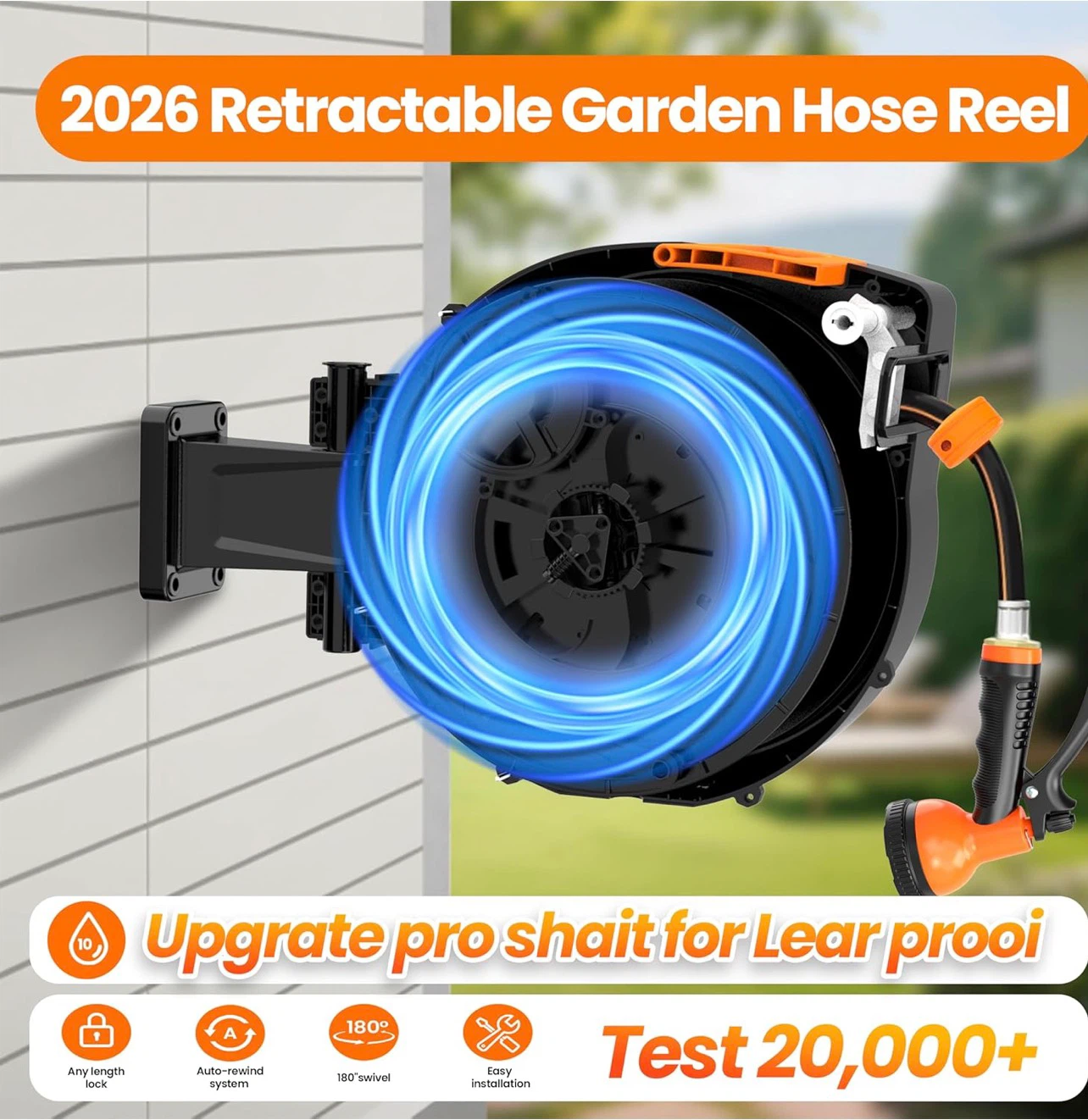 Retractable Garden Hose Reel, 1/2 in x 100 ft Wall Mounted - photo 3