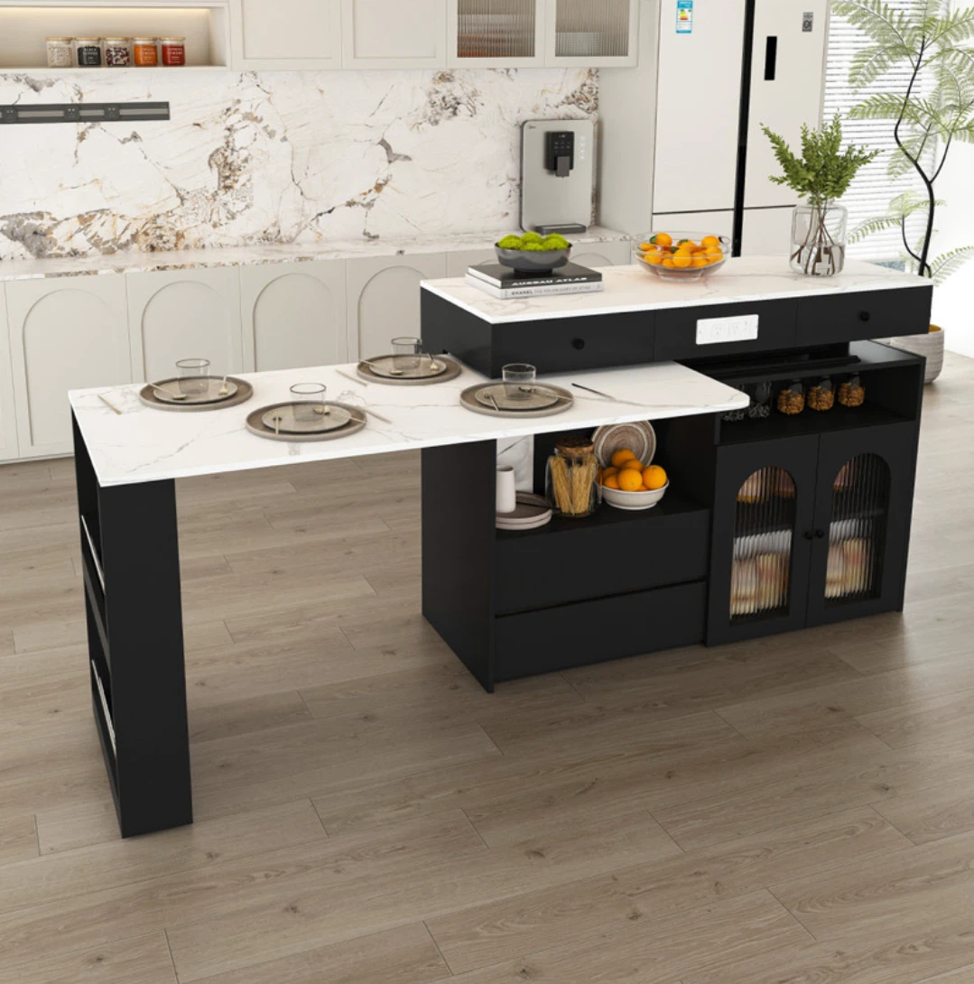 Kitchen Island with Drop Leaf and Power Outlet