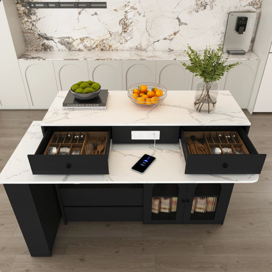 Kitchen Island with Drop Leaf and Power Outlet - photo 2