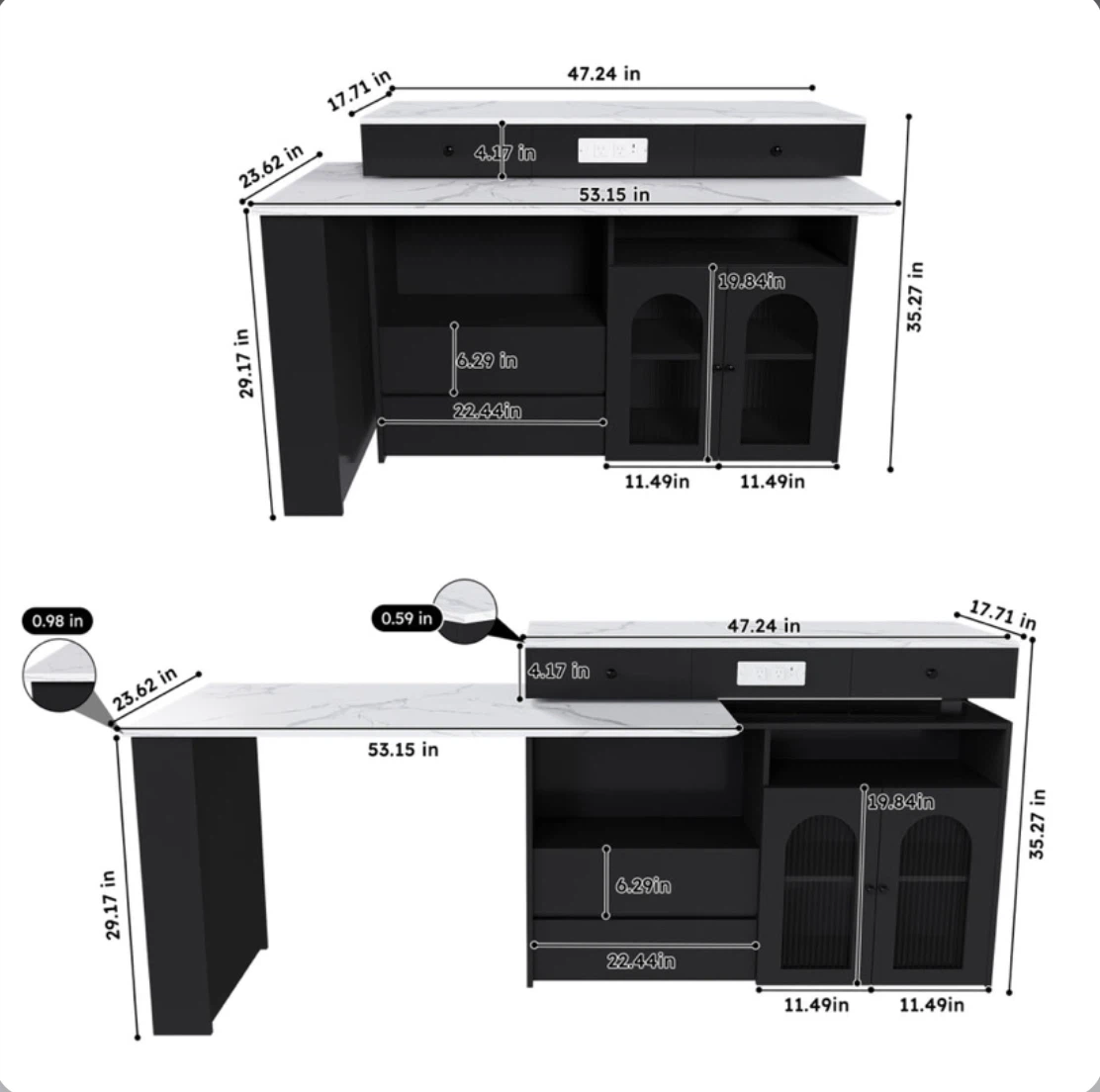 Kitchen Island with Drop Leaf and Power Outlet - photo 3