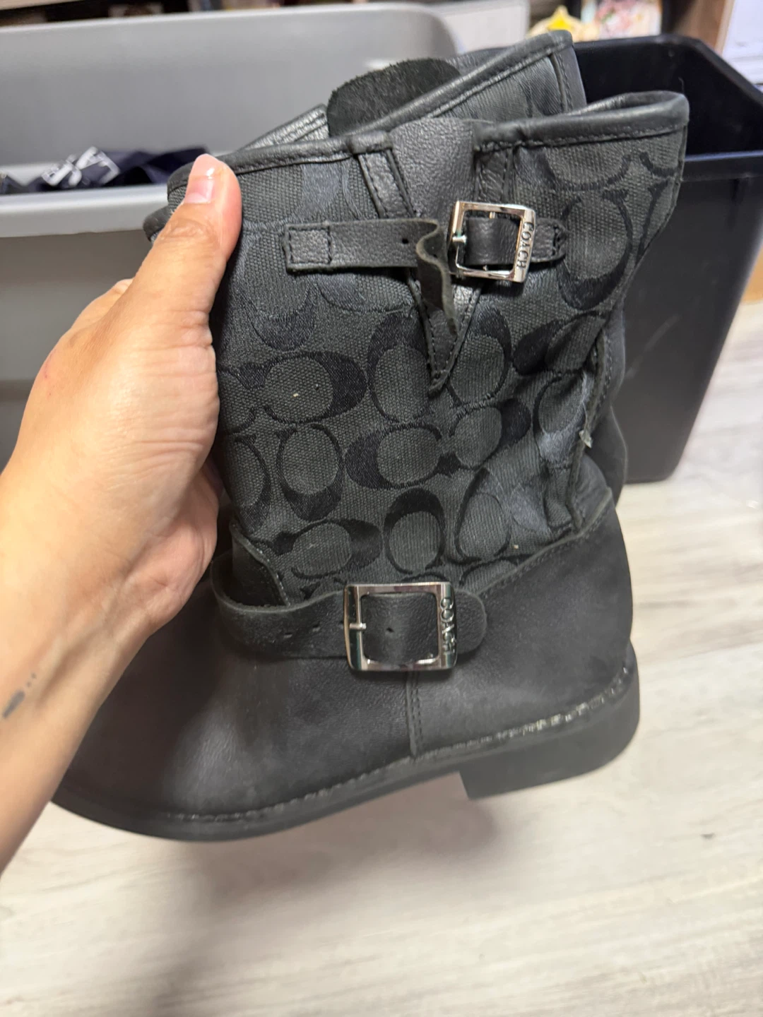 Coach Signature Buckle Boots Black
