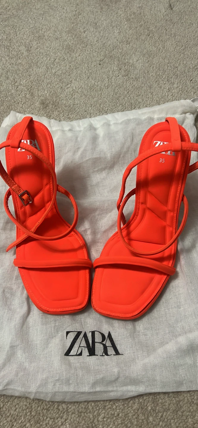 Zara Neon Orange Heeled Sandals