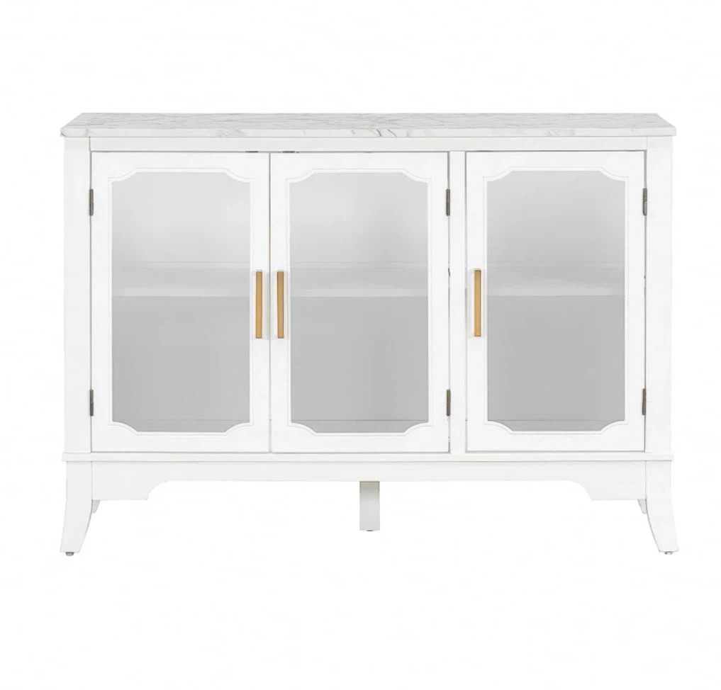 White Storage Cabinet with Faux Marble Top - photo 2