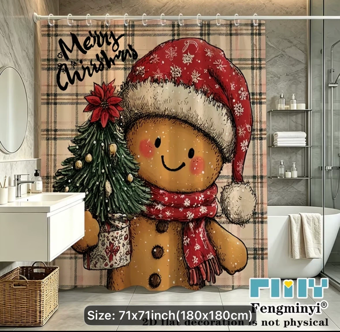 Fengminyi Christmas Gingerbread Shower Curtain