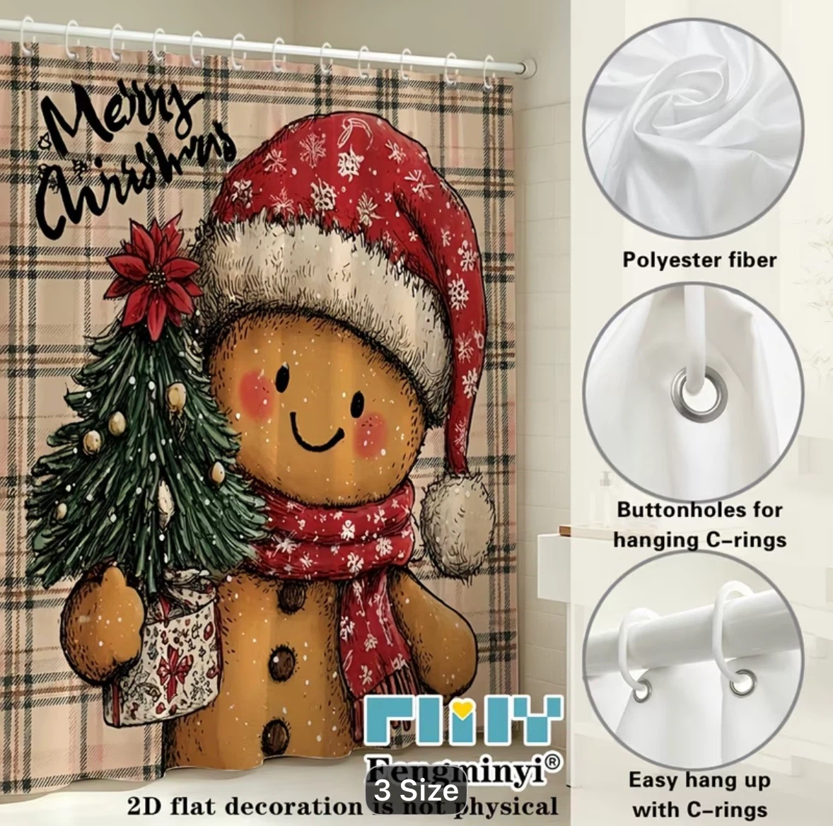 Fengminyi Christmas Gingerbread Shower Curtain - photo 2
