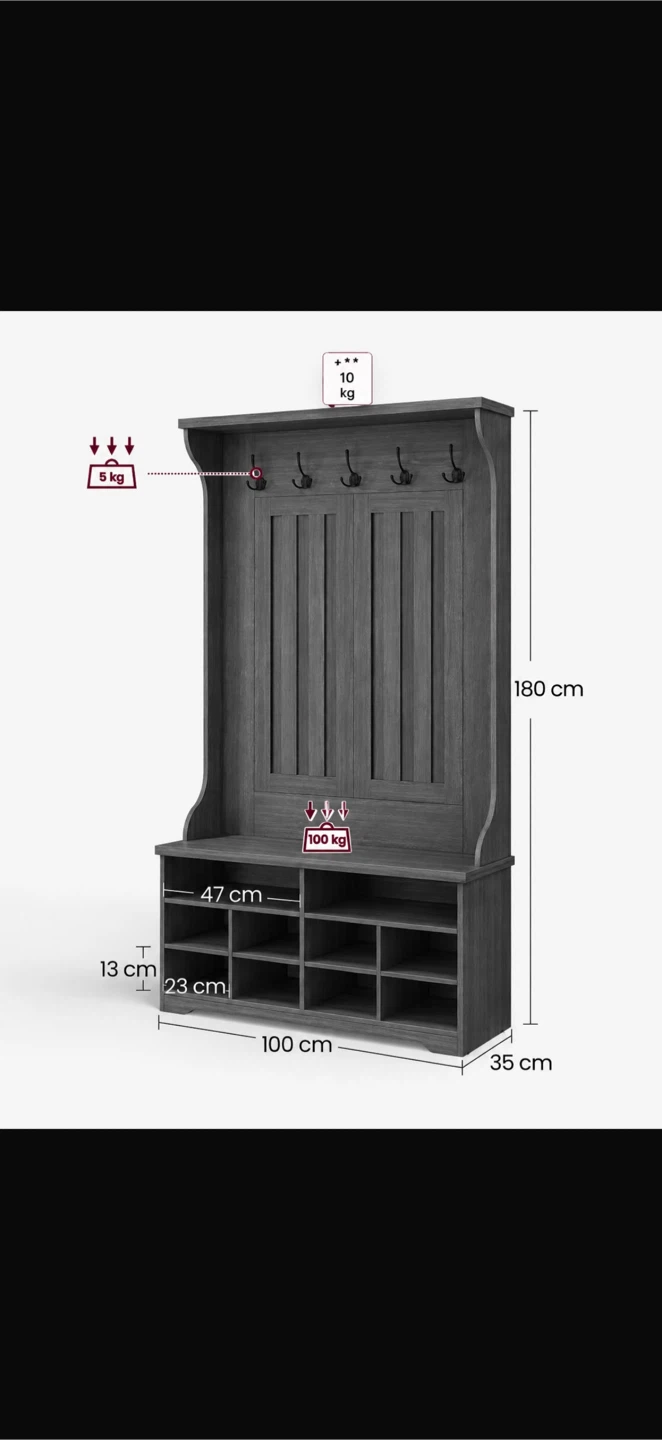 Grey Hall Tree with Storage Bench
