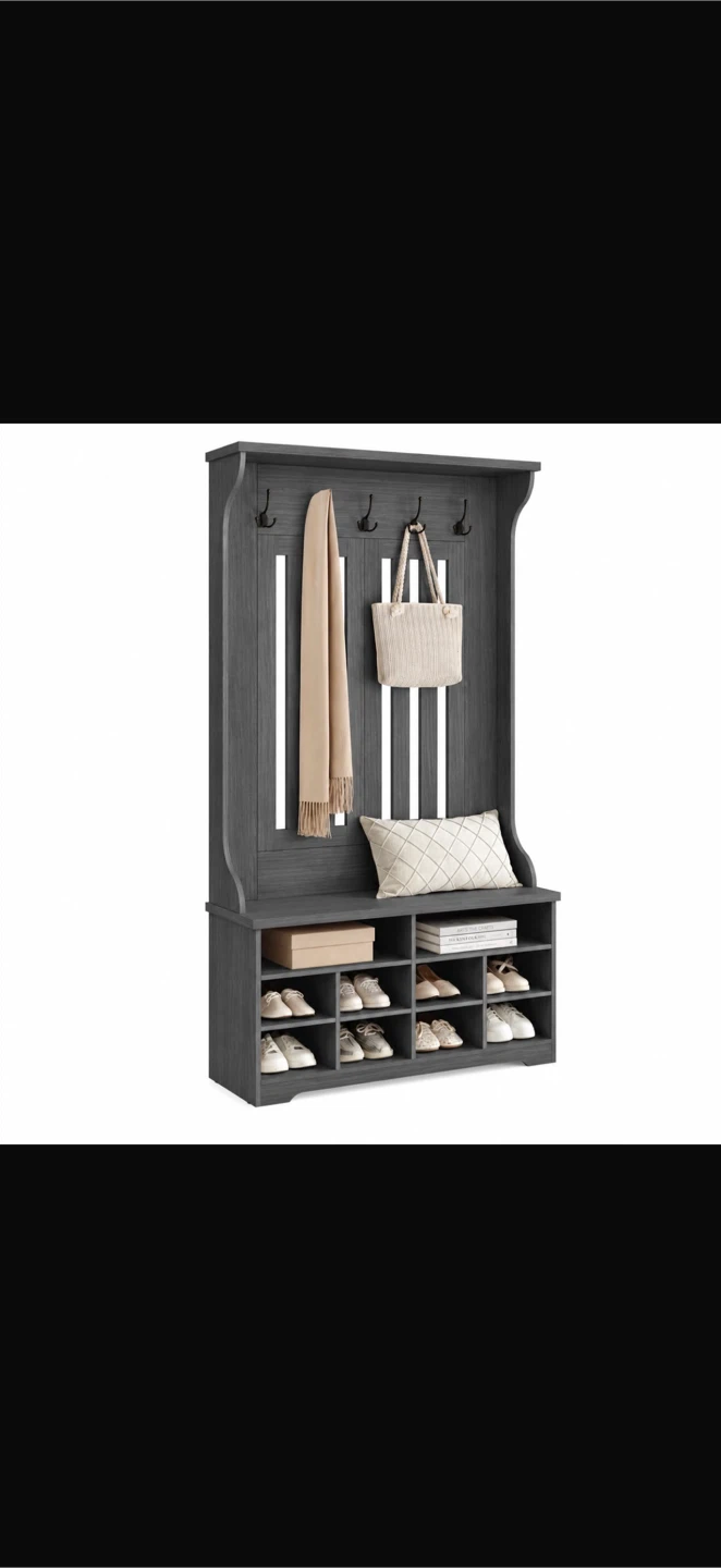 Grey Hall Tree with Storage Bench - photo 2