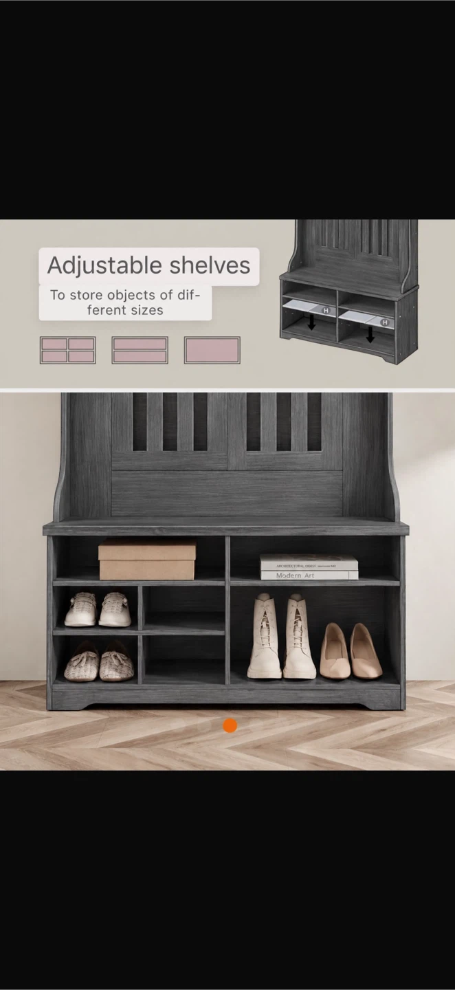 Grey Hall Tree with Storage Bench - photo 3
