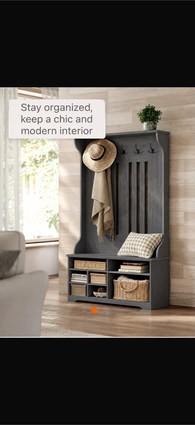 Grey Hall Tree with Storage Bench - photo 4