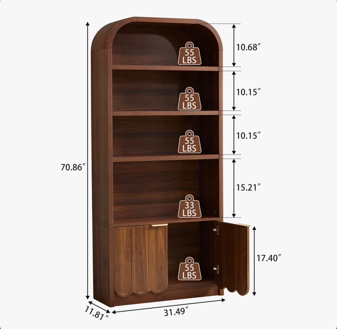 Arched Wooden Bookshelf with Lower Storage Cabinet - photo 2