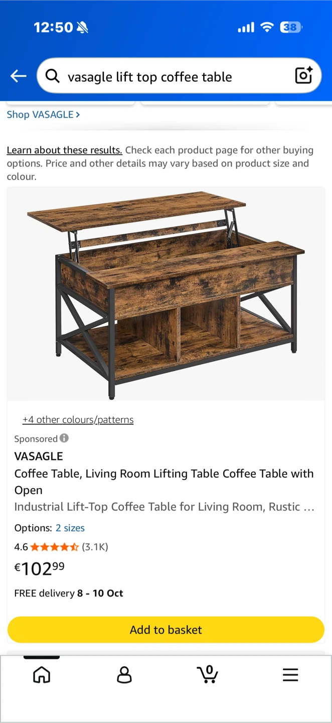 VASAGLE Industrial Lift-Top Coffee Table