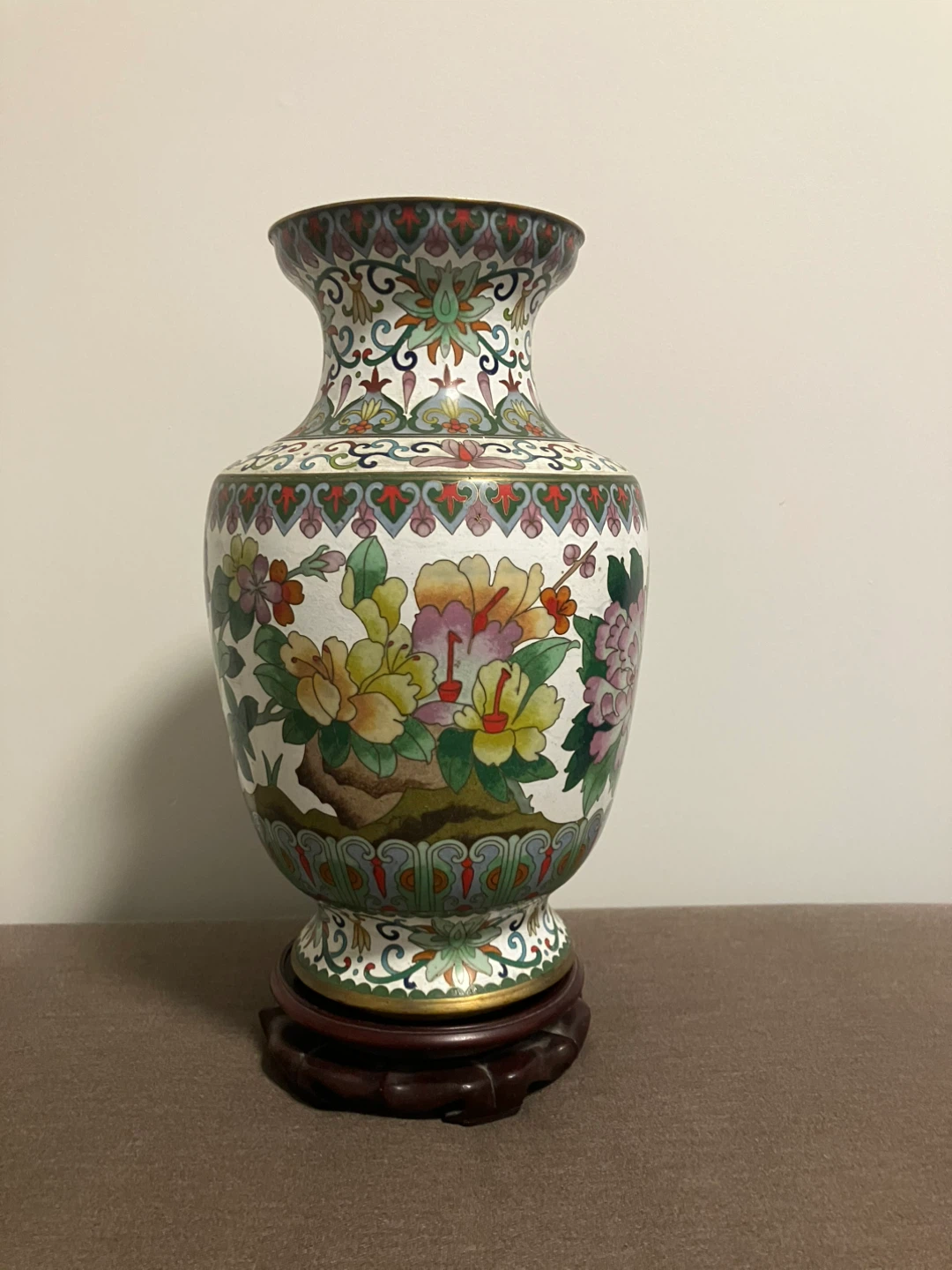 Jingtailan Floral Vase with Wooden Stand