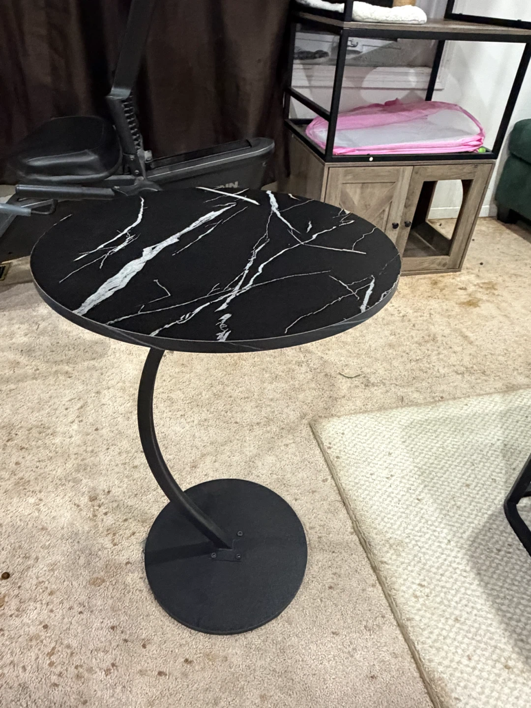 Black Marble Look C-Shaped Side Table - photo 2